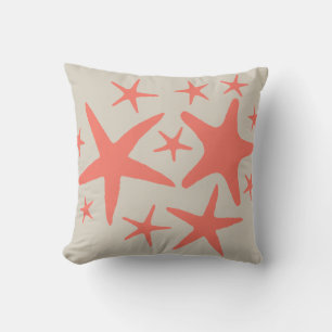 Coral Starfish Coastal Beach Pillow