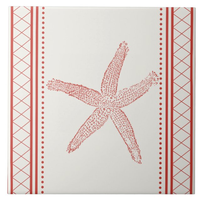 Coral Starfish Coastal Ceramic Tile (Front)
