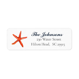 Coral starfish nautical watercolor label return address label