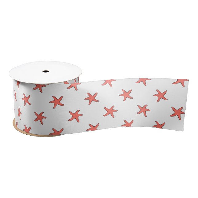 Coral Starfish Pattern Satin Ribbon (Spool)