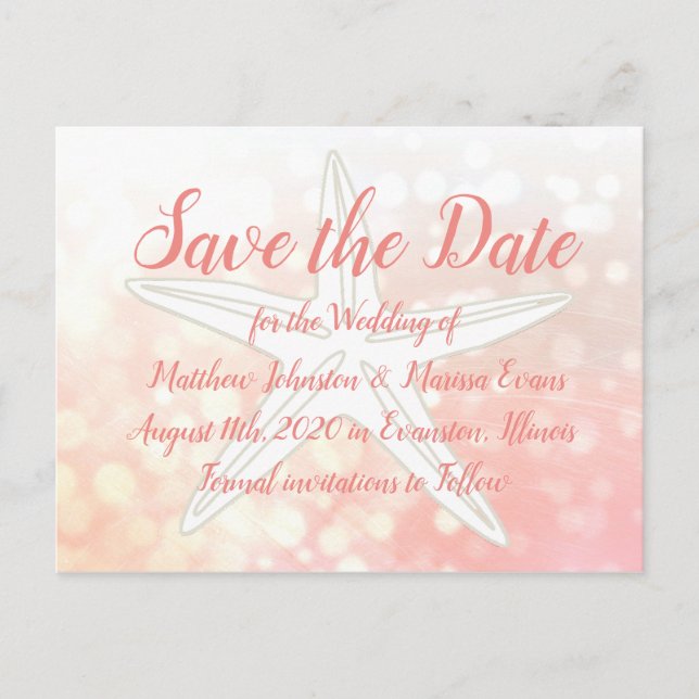 Coral Starfish Personalised Save the Date Postcard (Front)