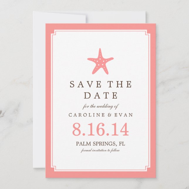 Coral Starfish Wedding Save the Date (Front)