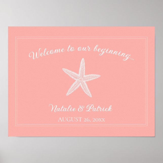 Coral Starfish Wedding Welcome Poster (Front)