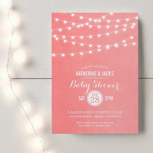 Coral String Lights Baby Shower Invitation (Creator Uploaded)