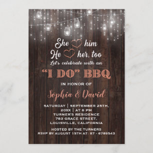 Coral String Lights Barn I DO BBQ Rehearsal Dinner Invitation
