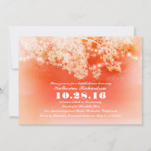 Coral string lights bridal shower invitation