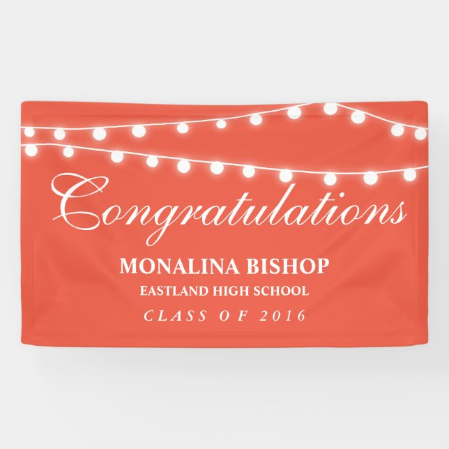 Coral | String Of Lights Congratulations Graduate Banner (Horizontal)