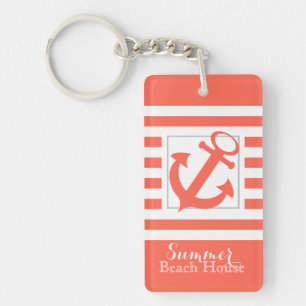 Coral Stripe Beach House Key Ring