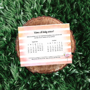 Coral Stripe Flamingo Baby Arrival Prediction Game Enclosure Card