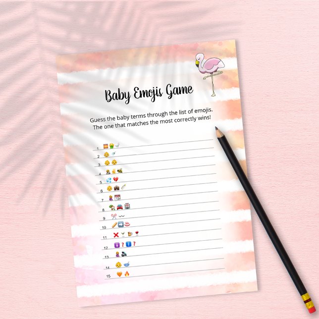 Coral Striped Flamingo Baby Emojis Game Card (Creator Uploaded)
