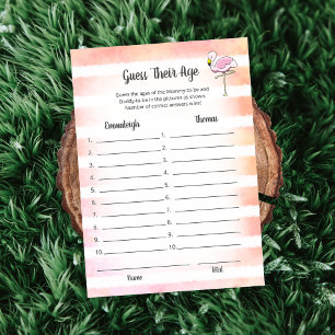 Coral Striped Flamingo Guess Their Age Shower Game Invitation