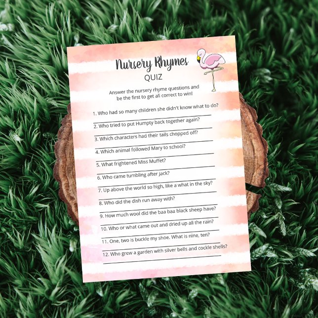 Coral Striped Flamingo Nursery Rhymes Shower Card (Creator Uploaded)