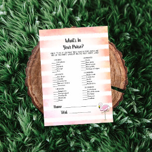 Coral Striped Flamingo What's In Your Purse Game Invitation