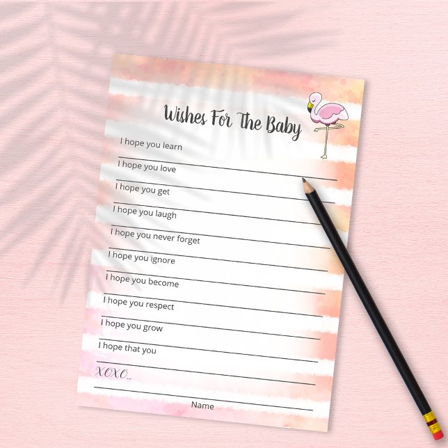 Coral Striped Flamingo Wishes For Baby Shower Card (Creator Uploaded)