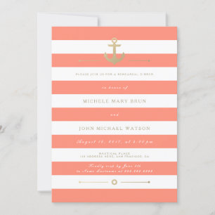 Coral Striped Nautical Rehearsal Dinner Invite