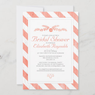 Coral Stripes Bridal Shower Invitations
