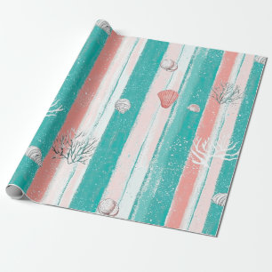 Coral Stripes Coastal Watercolor Pattern (5) Wrapping Paper