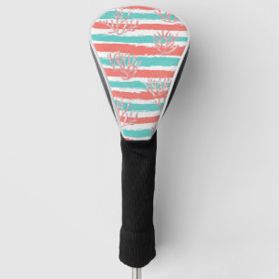 Coral Stripes Coastal Watercolor Pattern Golf Head Cover