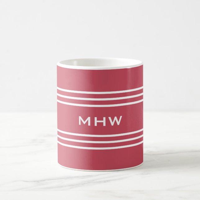 Coral Stripes custom monogram mugs (Center)
