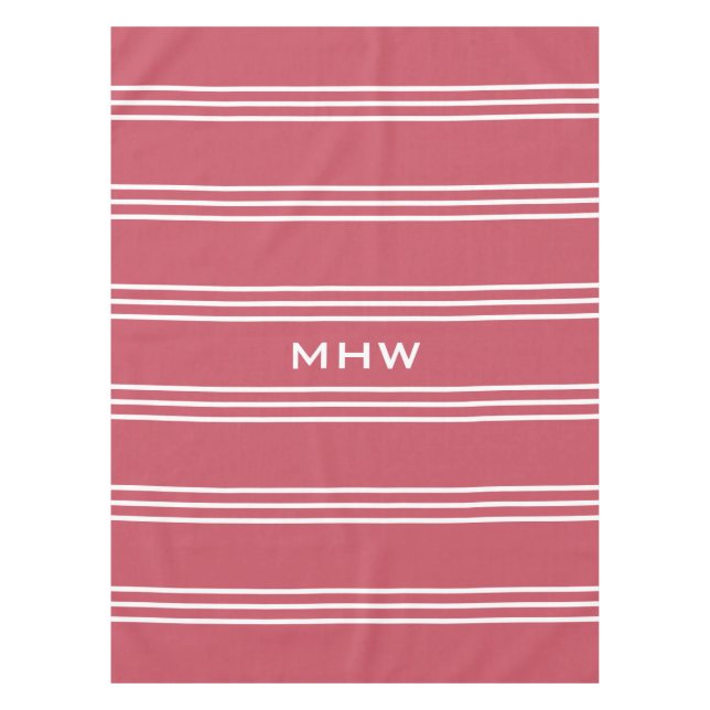 Coral Stripes custom monogram table cloths (Front)