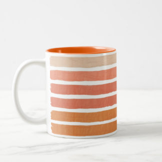 Coral Stripes Orange Stripes Two-Tone Coffee Mug