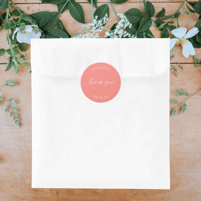 Coral Stylised Wedding Thank You Classic Round Sticker (In Situ Wedding)