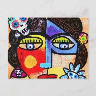 Coral Sugar Skull Mexican Woman Postcard