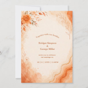 Coral Sunset floral Agate marble autumn wedding Invitation