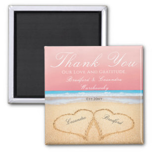 Coral Sunset Peach  Beach Wedding 2 Hearts Sand Magnet