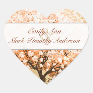 Coral Swirl Heart Leaf Tree Wedding Seal