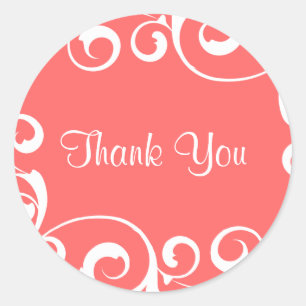 Coral Swirl Thank You Sticker