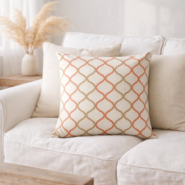 Coral Tan Quatrefoil Pattern Moroccan Trellis   Cushion (Creator Uploaded)