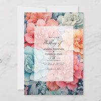 Coral, Teal and Light Grey Floral Wedding