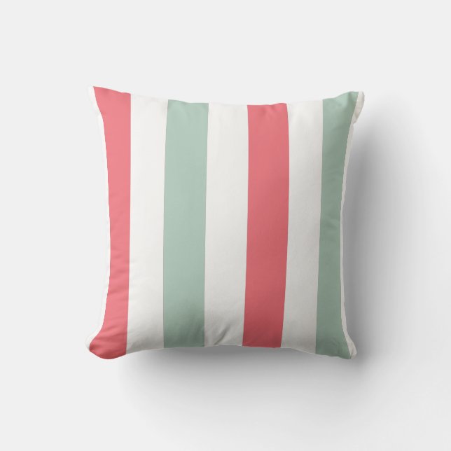 Coral, Teal and White Striped Cushion (Front)
