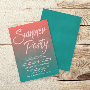 Coral Teal Birthday New Home Summer Party Invite