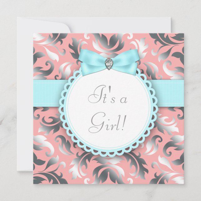 Coral Teal Blue and Grey Baby Shower Invitation (Front)