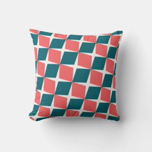 Coral & Teal Diamond Rhythm – Geometric Pattern Cushion
