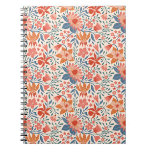 Coral & Teal Garden Blooms on Soft Beige Notebook
