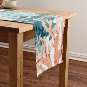 Coral Teal Green Orange Beachy Short Table Runner