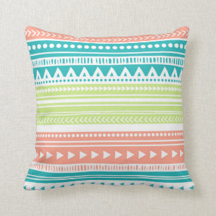 Coral Teal Lime Tribal Decorative Pillow