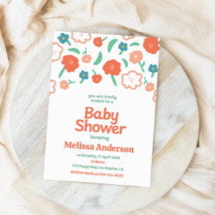 Coral & Teal Modern Floral Baby Shower  Invitation