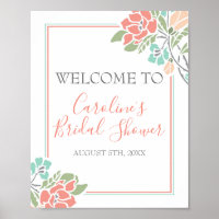 Coral & Teal Modern Floral Bridal Shower Welcome