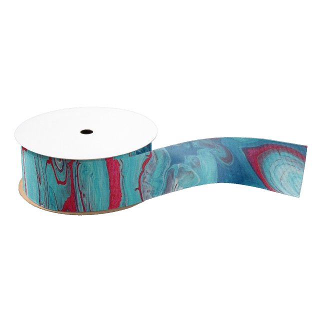 Coral & Teal Swirl Grosgrain Ribbon (Spool)