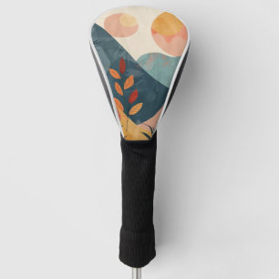 Coral Teal Twin Suns Boho Mountain Landscape Golf Head Cover