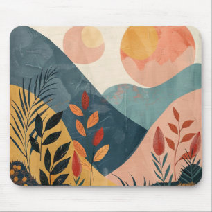 Coral Teal Twin Suns Boho Mountain Landscape Mouse Pad