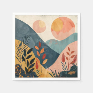 Coral Teal Twin Suns Boho Mountain Landscape Napkin