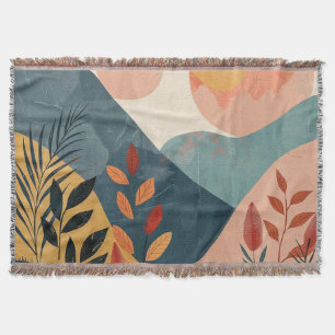 Coral Teal Twin Suns Boho Mountain Landscape Throw Blanket