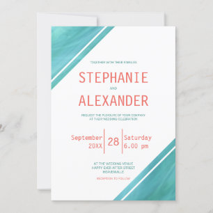 Coral Teal Wedding Invitation