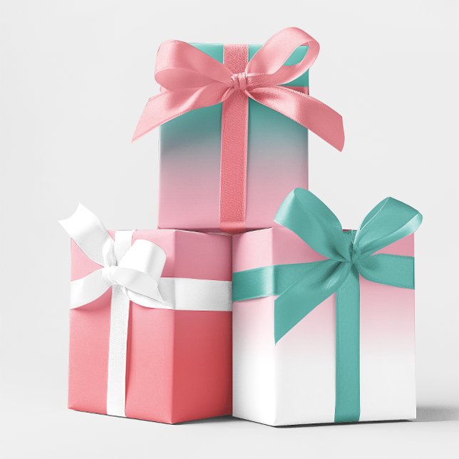 Coral Teal White and Light Pink Ombre Mix Wrapping Paper Sheet (Coral Teal White and Light Pink Ombre Mix Gift Wrap)