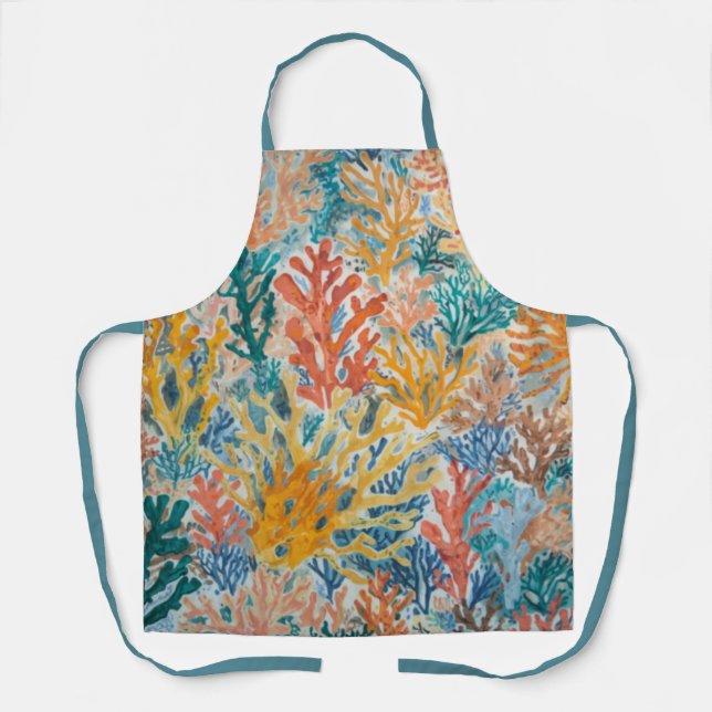 Coral Teal Yellow Orange Beachy Apron (Front)